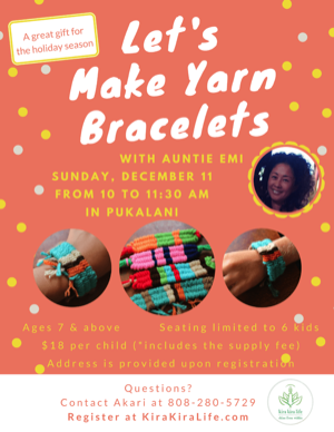 yarn bracelet, workshop for kids, workshop for teens, crafts for kids